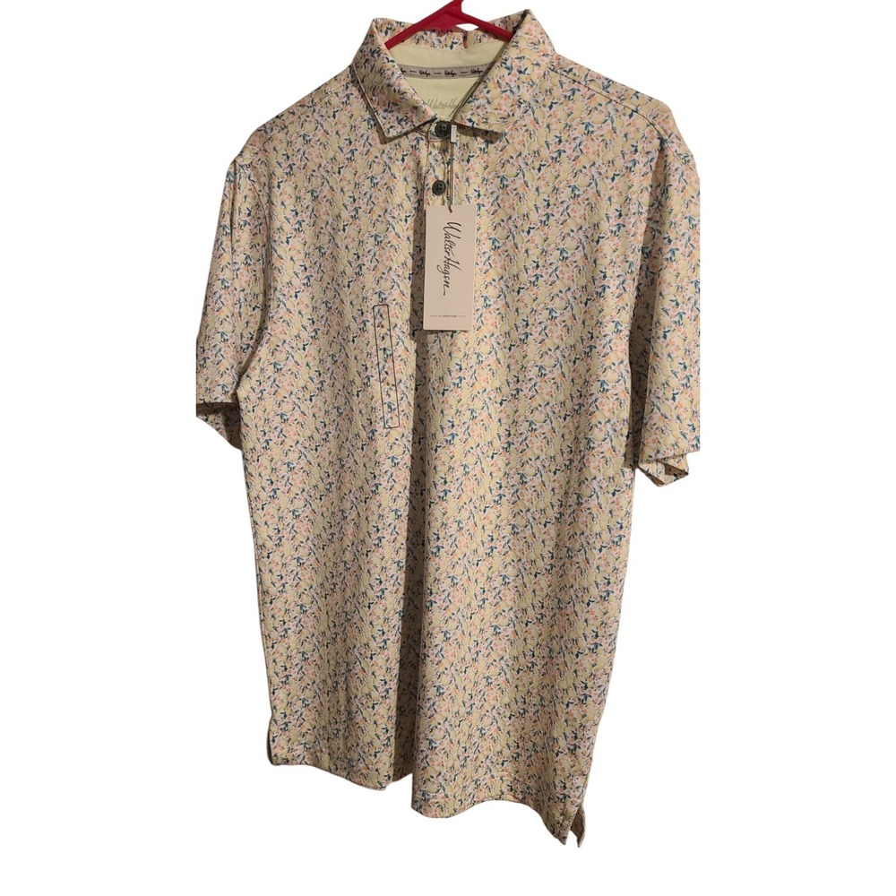 Walter Hagen Men's Clubhouse Fresco Lemon Ditsy Print Short Sleeve Golf Polo S